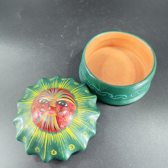 Mexican Pottery RedWare Trinket Dish Holder Container Sun Shaped Isidoro Signed - Picture 12 of 15